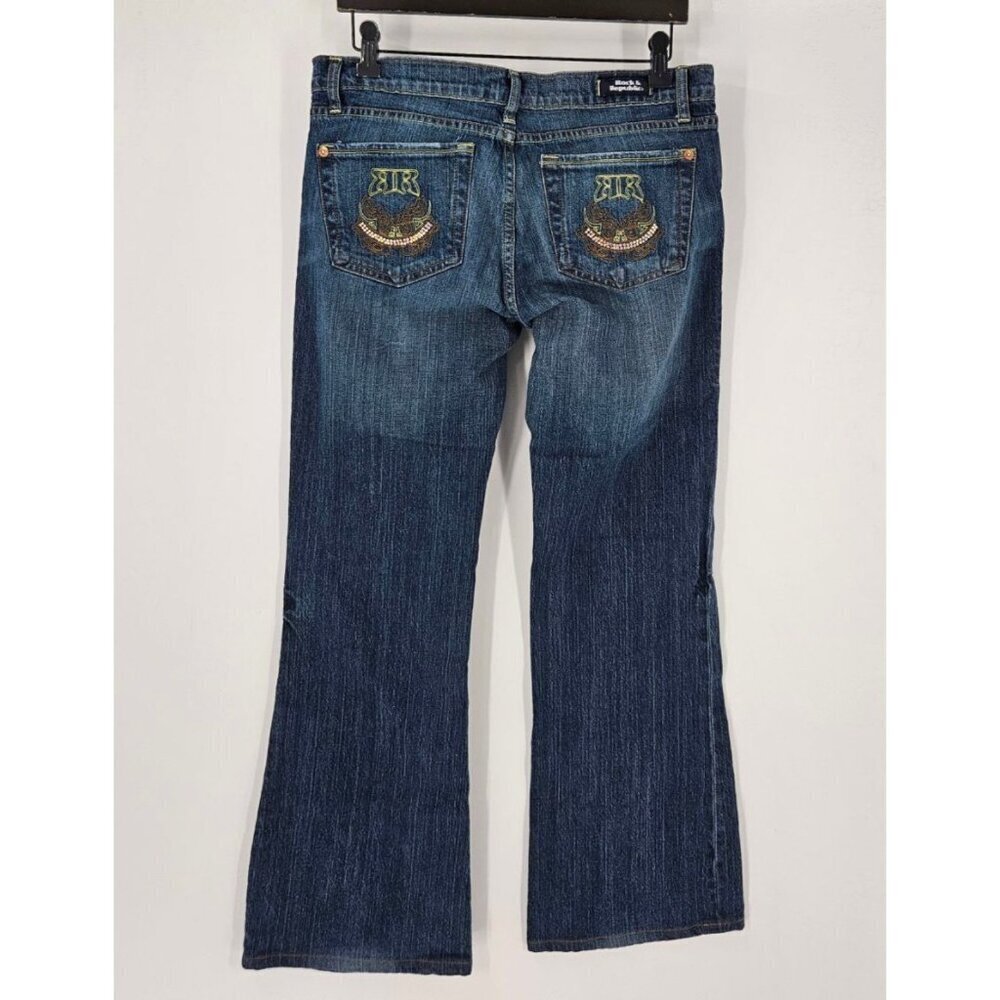 ROCK & REPUBLIC ROTH crthwrw Women Sz 31 Flare Dark Wash Jean Embellished - Picture 2 of 6